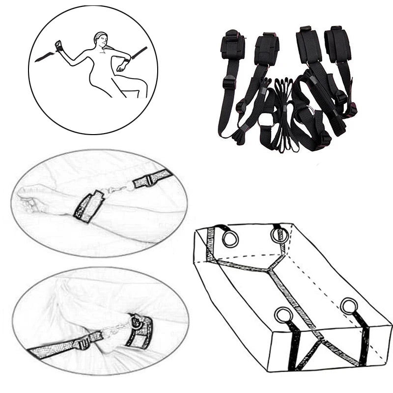 Erotic Adjustable Nylon Bed Restrain